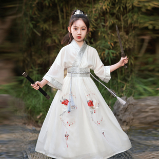 儿童汉服女童中国风超仙白色超飒女侠古装女孩古风花木兰剑客薄款