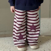 春秋新款 宝宝直筒长裤 韩版 男女童百搭休闲裤 子 童装 儿童条纹星星裤