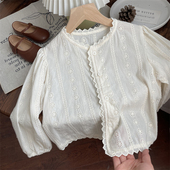 2026春夏韩国洋气花边上衣森系防晒衣潮 开衫 女童法式 甜美蕾丝长袖