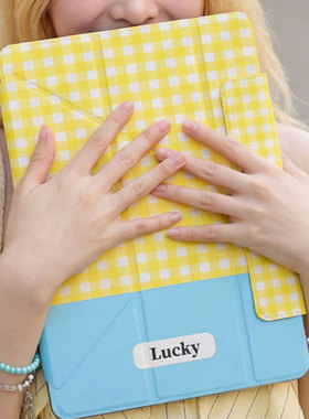 【3+y折带搭扣】蓝黄色格pro11适用ipadair7保护套第11代华为matepad12.2无笔槽vivo4壳oppo5清新10小米平板8