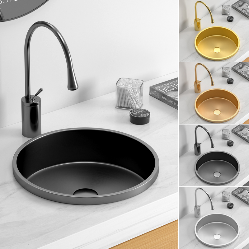 轻奢黑色不锈钢台中盆网红高端盆