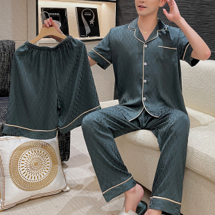 2026新款男款睡衣夏款冰丝短袖薄款套装夏季父亲节实用礼物送爸爸