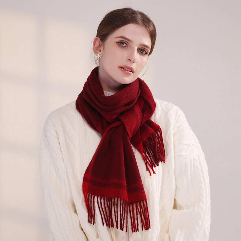羊绒围巾男款女士冬季红色格子围脖高级感本命年新年礼物