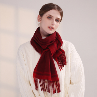 上海故事羊绒围巾男款女士冬季红色格子围脖高级感本命年新年礼物