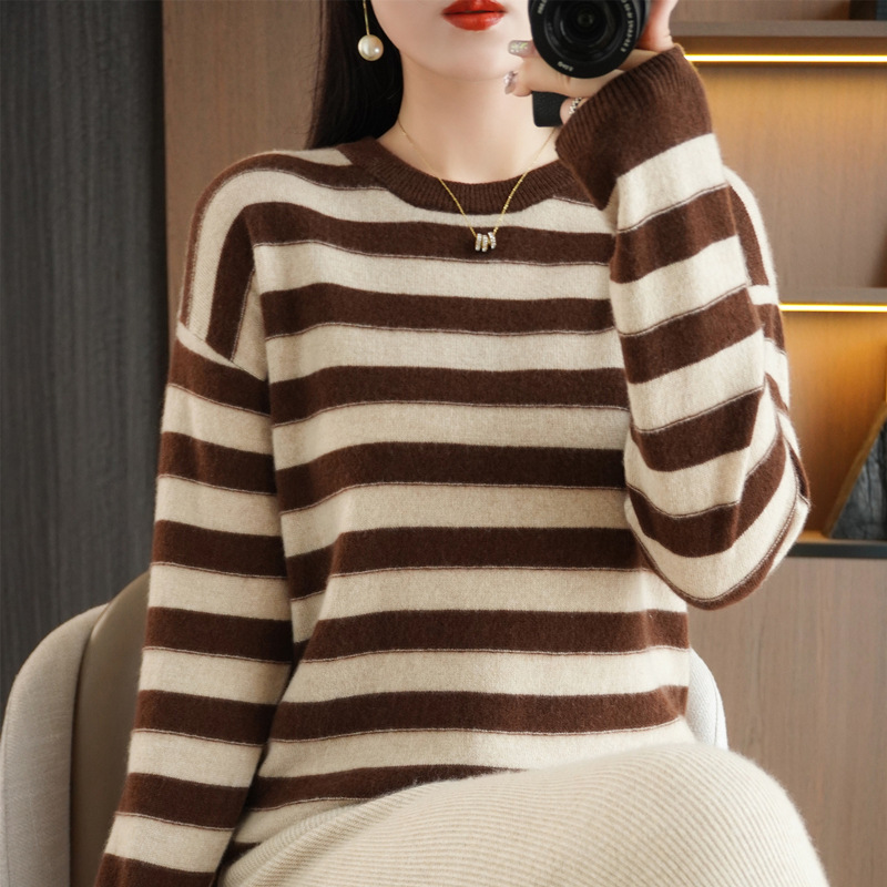秋冬新款条纹打底衫女毛衣安迪绒
