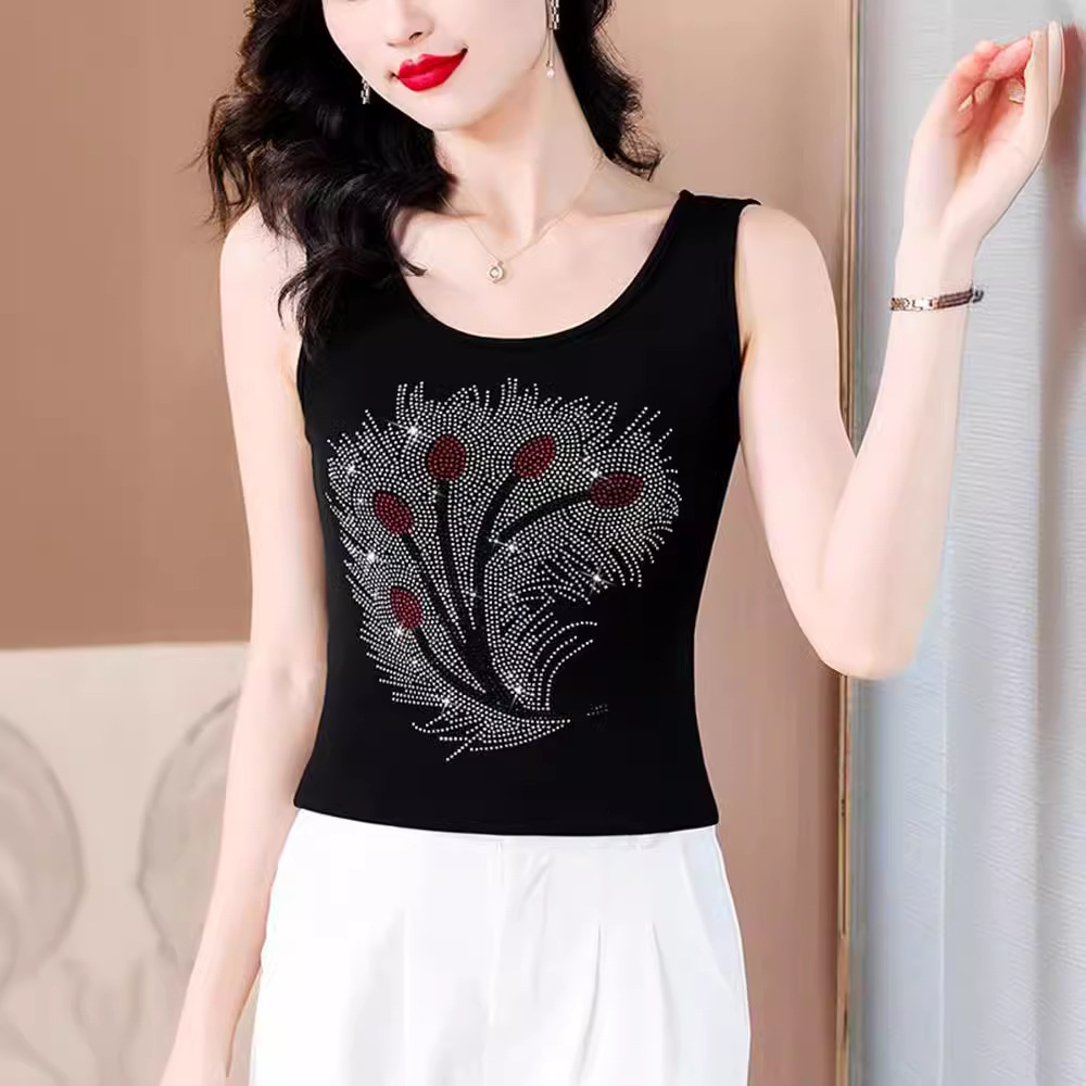 烫钻吊带背心女大码中年妈妈装