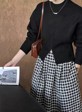 设计感短款套头灰色毛衣秋冬2025新款高级感内搭打底针织衫上衣女