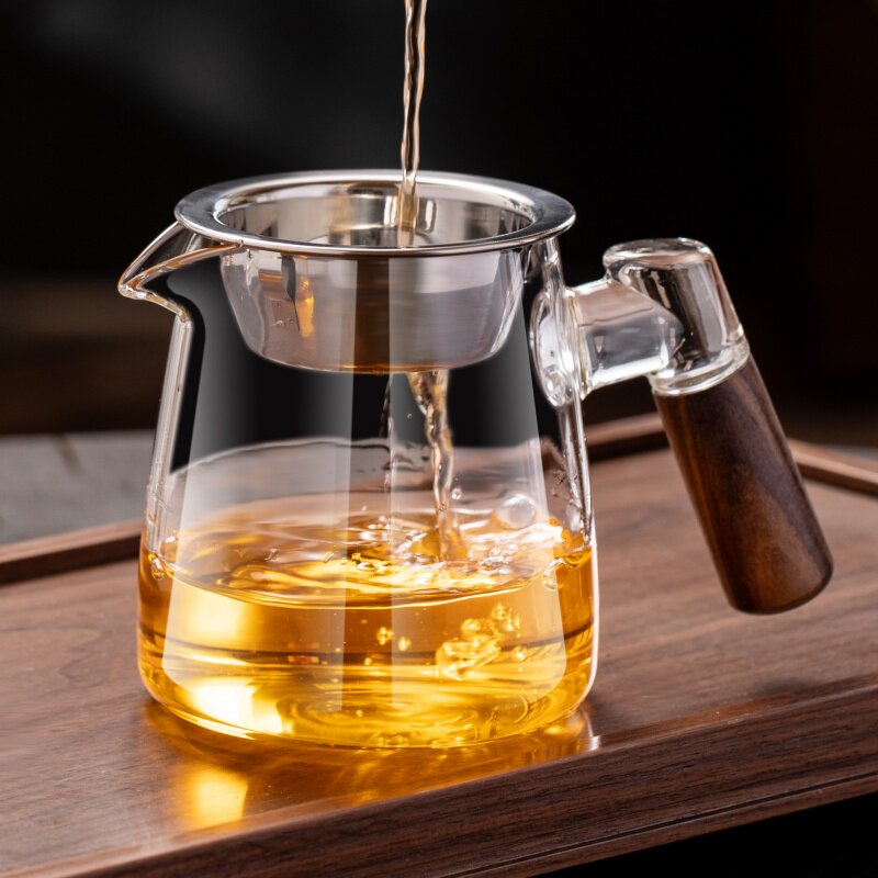木把公道杯加厚耐热玻璃新款公杯分茶器茶漏茶滤泡茶杯功夫茶具