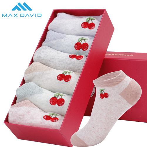 maxdavid女士棉袜短筒刺绣运动袜