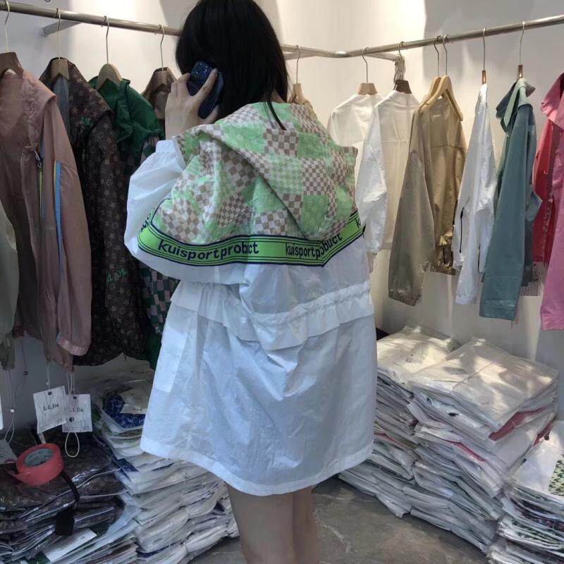 欧洲站可收腰拉链连帽中长款开衫女2024春秋新款大码薄外套防晒衣