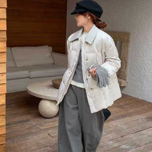 2025冬季韩系翻领中长款羽绒服女收腰显瘦百搭保暖白鸭绒外套8885