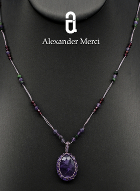 高货藤蔓风手工编织宝石级天然紫水晶项链 AD25S111305