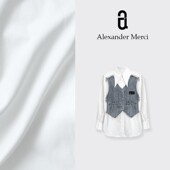 D25T41201 重磅可拆卸牛仔马甲真两件衬衫 自制系列 野系丹宁