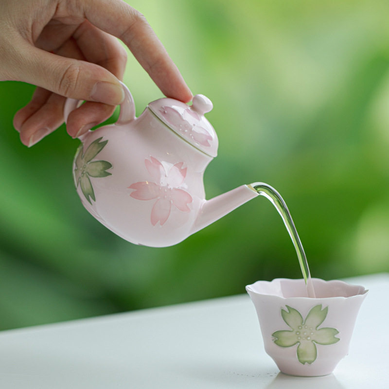 有田烧手绘樱花茶壶家用泡茶壶单壶盖碗建水带过滤陶瓷功夫泡茶器