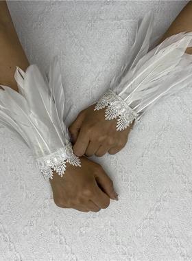 亚马逊羽毛手环万圣节表演舞会蕾丝手套腕带哥特风格手腕配饰袖套