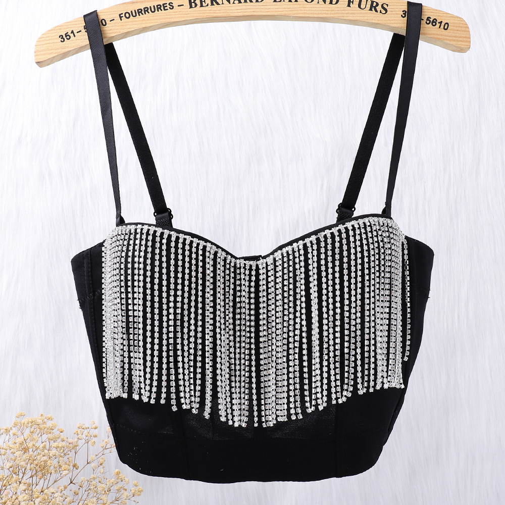 现货肚皮舞流苏钻链塑形内衣短款露背吊带外穿舞台表演服厂家