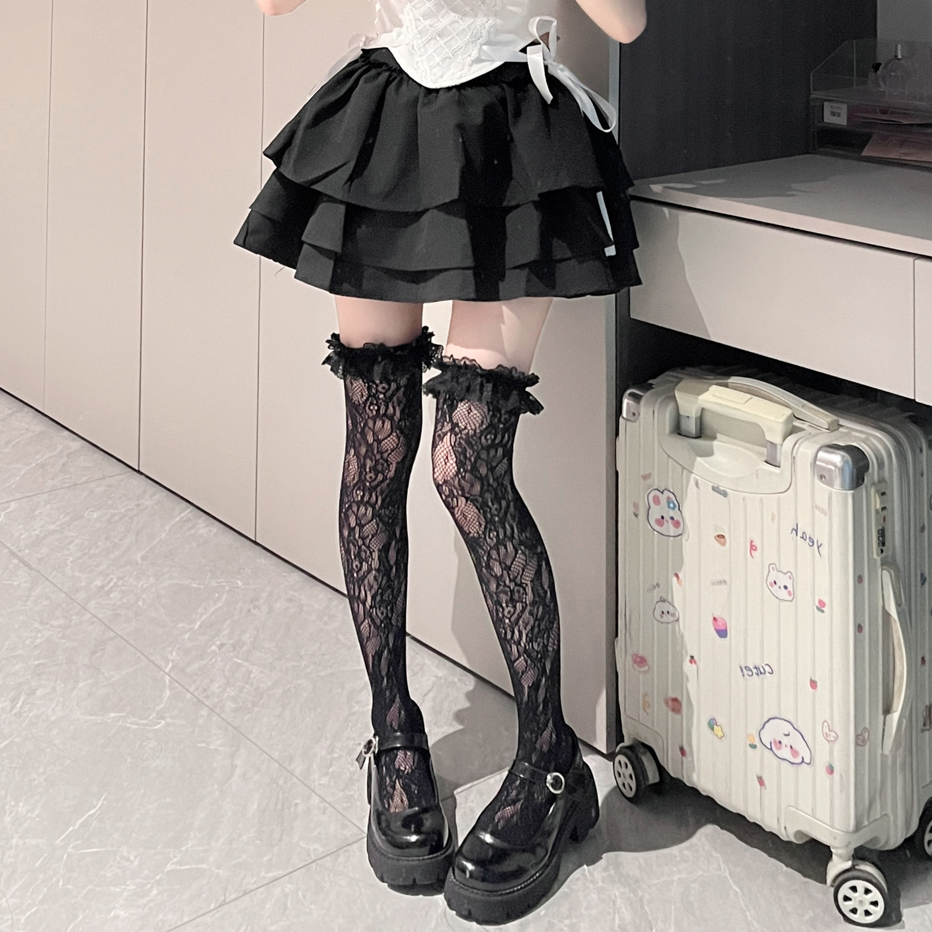 春夏薄款日系lolita蕾丝花边纯欲网袜jk过膝大腿袜甜美堆堆袜