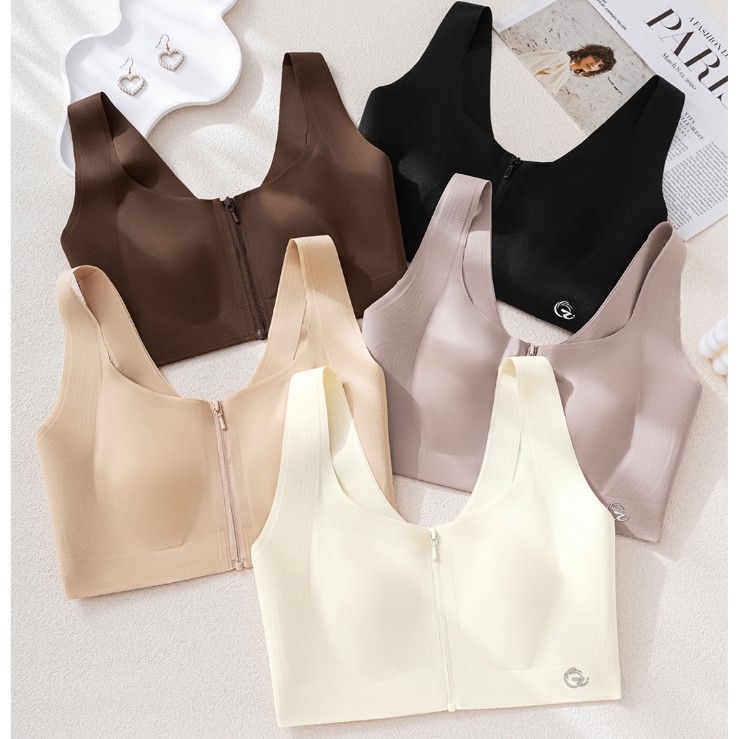 厂家直销拉链运动防震内衣跨境欧美无痕背心舒适聚拢侧收文胸罩