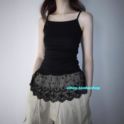 春季新款高品质蕾丝花边拼接叠穿内搭吊带裙法式背心连衣裙女