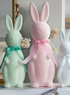 新款现货 跨境复活节植绒兔子装饰 毛绒小兔子 春天场景布置礼物