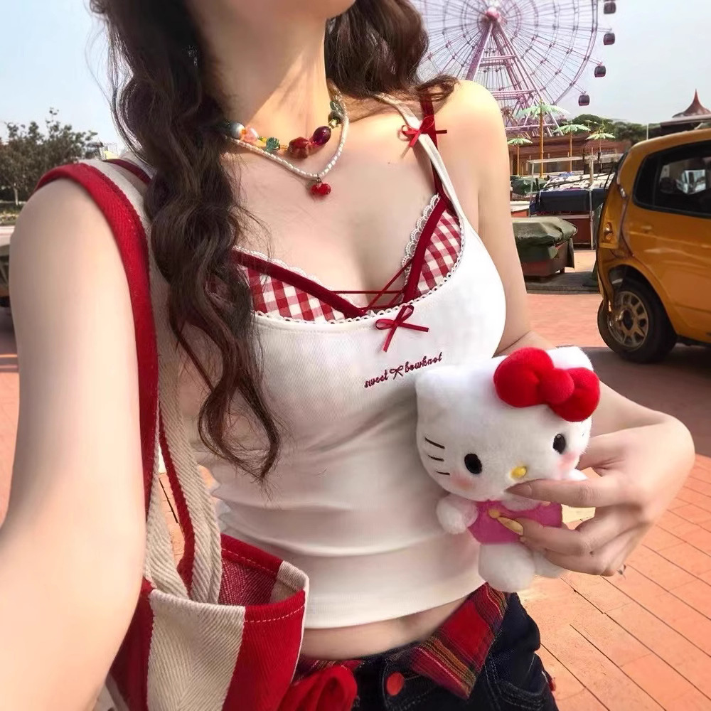 纯欲风性感假两件吊带背心女带胸垫内搭修身显瘦外穿打底抹胸上衣