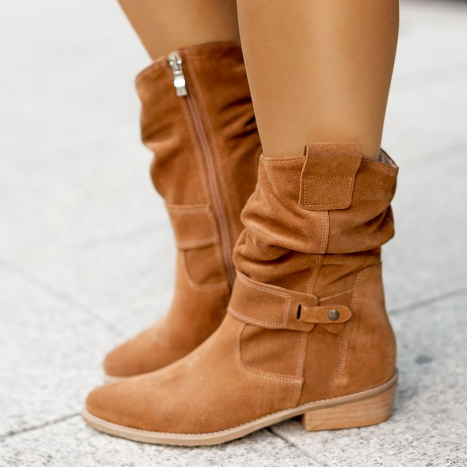2025秋冬季新品wish款低跟40-43低跟绒面低筒女靴boots