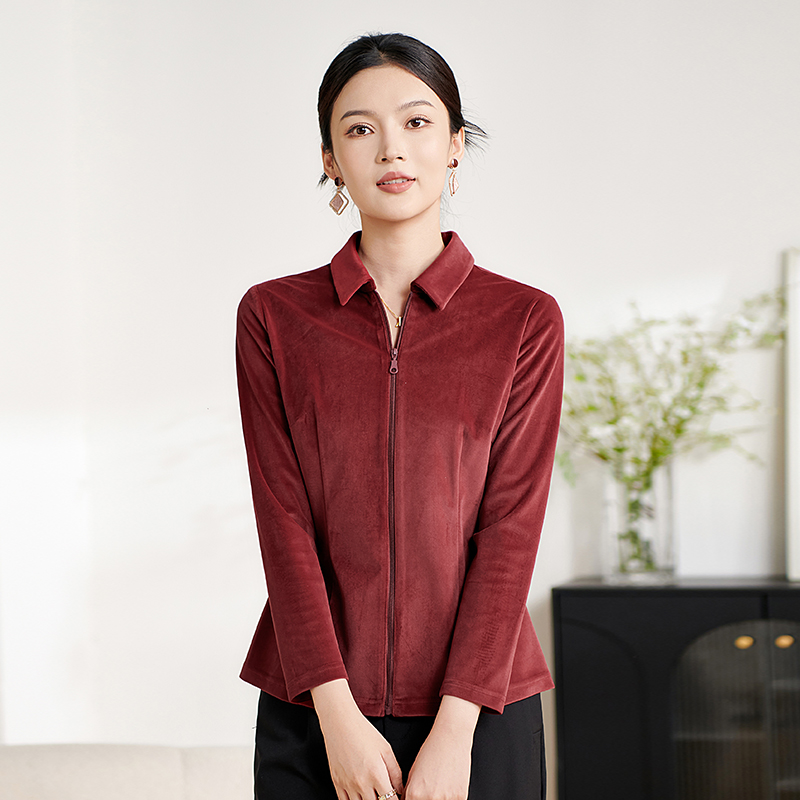 香沐兰2025秋季新款纯色拉链衬衫时尚洋气外套流行显瘦遮肉上衣