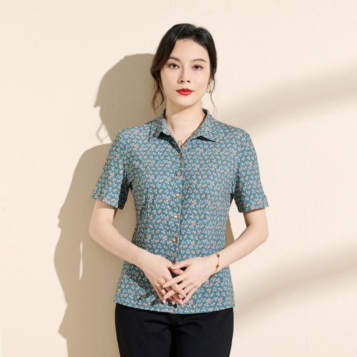 香沐兰2026印花修身显瘦短袖翻领衬衫女夏显白洋气上衣碎花衬衫
