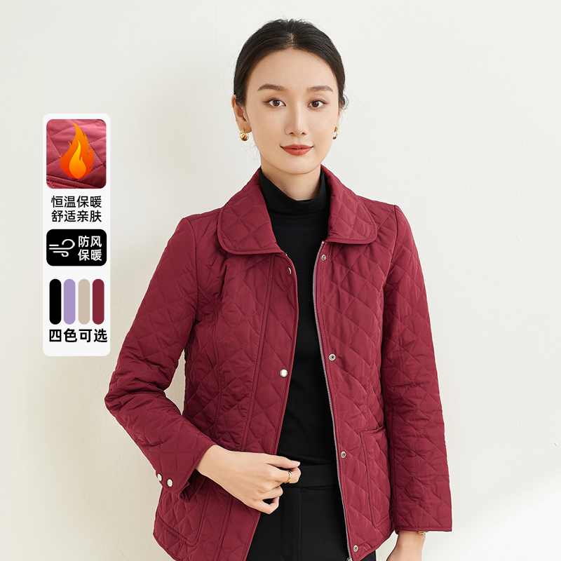 香沐兰2025春秋时尚棉夹克中老年妈妈气质纯色简约翻领棉服外套女