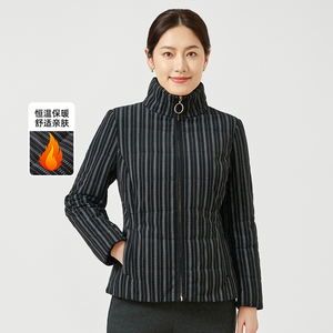 香沐兰2025年秋冬新款中老年妈妈装保暖厚款棉服优雅条纹外套女