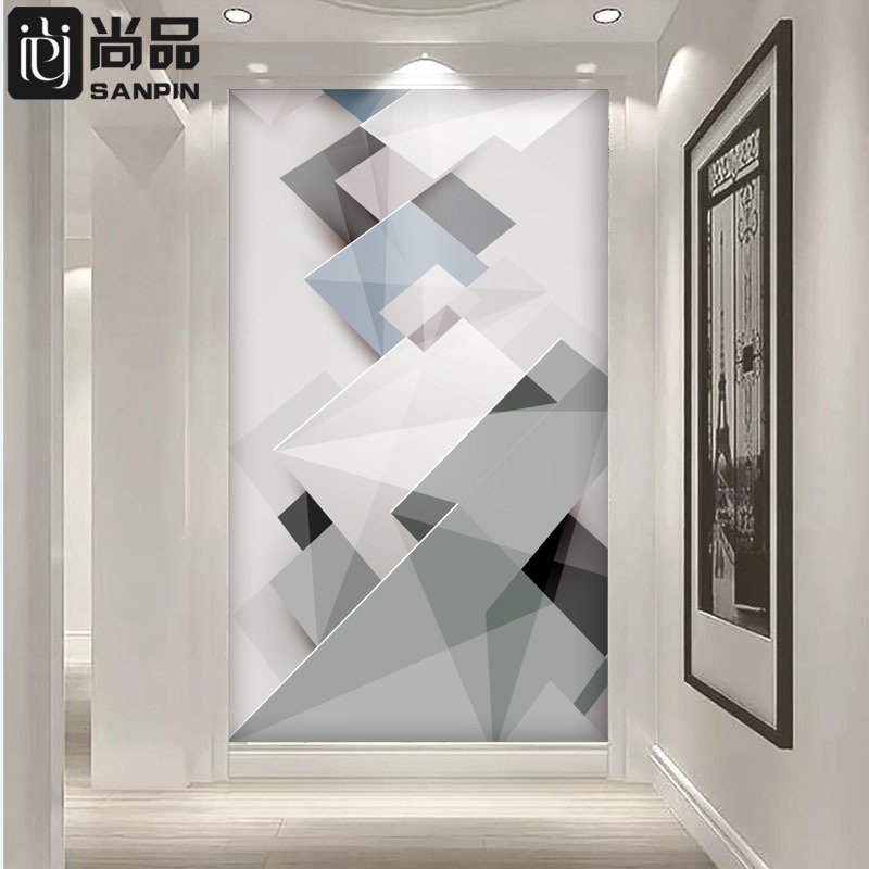 3d立体玄关壁纸走廊过道背景墙纸壁画简约现代几何装饰画进门墙布图片