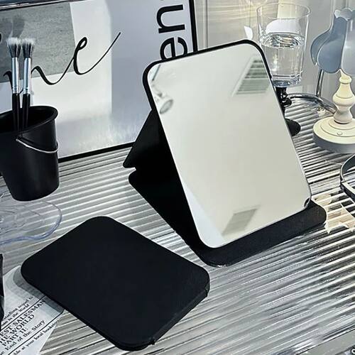 Desktop Makeup Mirror Solid Color PU Leather Simple Portable
