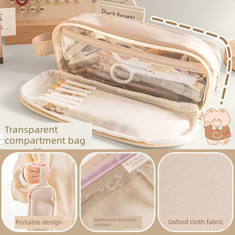 Large Capacity Pencil Case 3 Copartent Pouch Pen Bag Doubl