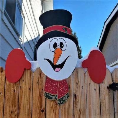 Wooden Christmas Fence Decoration Santa Clause Snowman DIY