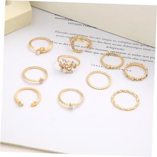 diamond 戒指女 Set leaf pearl heart ring Moon Star Piece