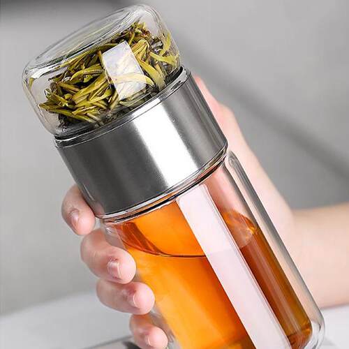 390ML Tea Water Bottle High Borosilicate Glass Double Layer