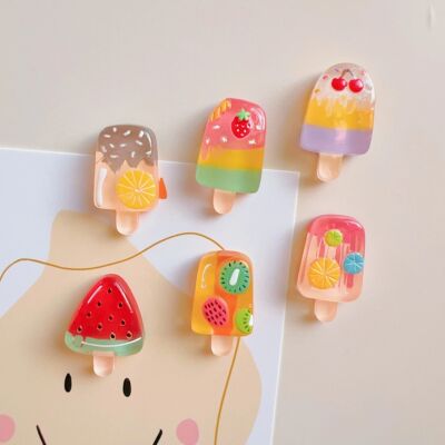 6pcs Magnetic Fridge Magnets Set] 6pcs Set of Fruit & Ice Cr
