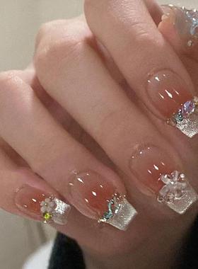 24pcs Jelly Press on Fake Nails Set Short Acrylic Long Coff