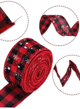 Christmas Red and Black Plaid Ribbon Printed Snowflak无品牌/