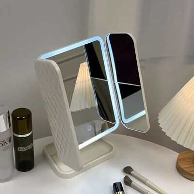 Trifold Lighted Makeup Mirror with 2X/3X/10X Magnification,