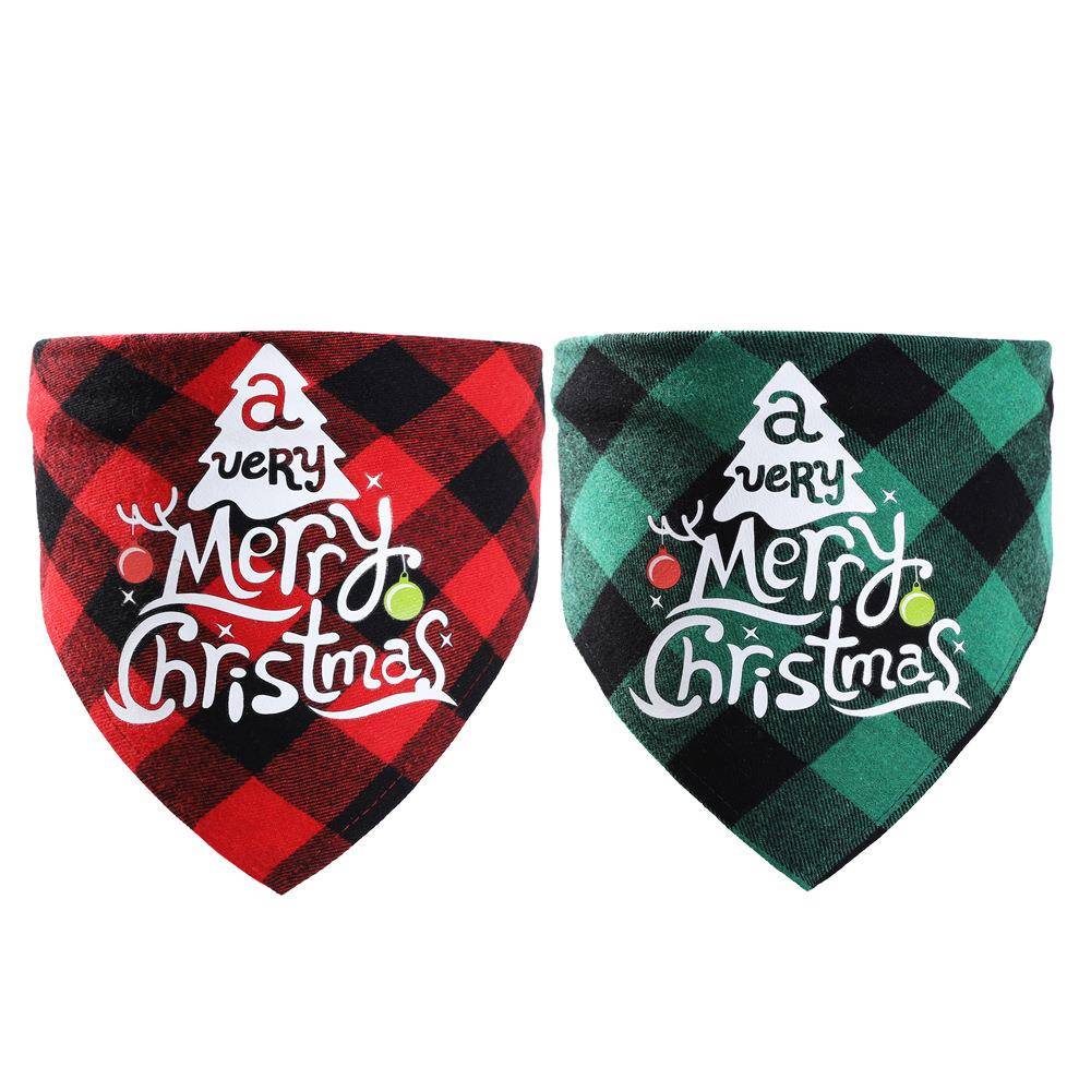 Christmas pet drool towel, dog triangle towel, plaid scarf