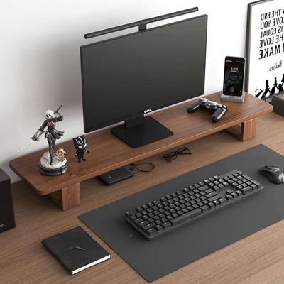 Large Dual Monitor Stand Ri无品牌/ser, Solid Wood Desk Shelf