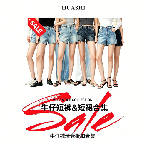 断码清仓/画式HUASHI·短裤牛仔裤裙合集高腰裤女半身裙特惠福利