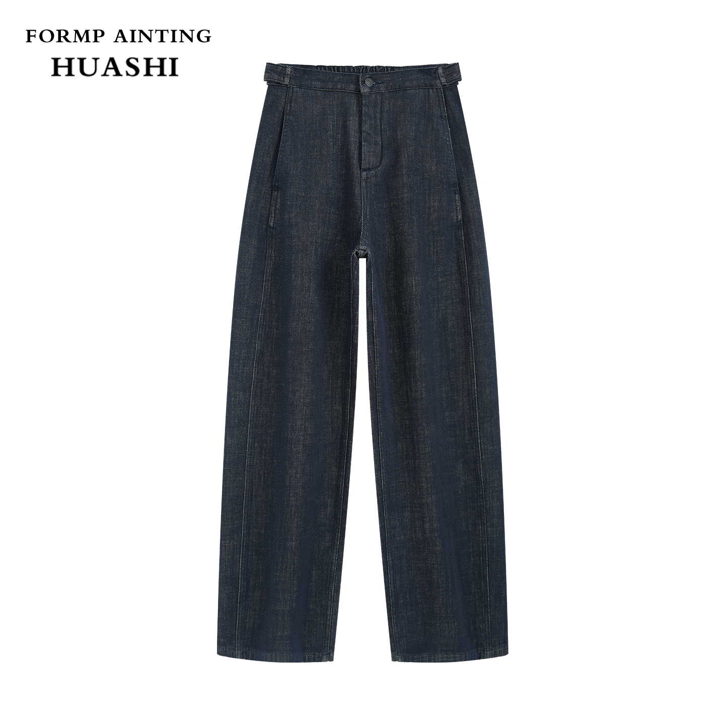 画式腰围系带处理 侧缝前移设计 松弛感宽松休闲弹力弯刀牛仔裤