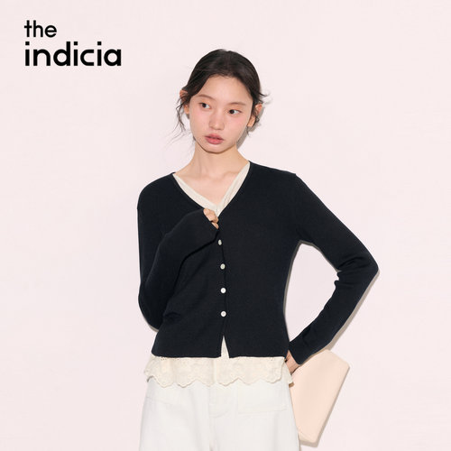 indicia标记假两件藏青色针织衫开衫2026秋季新款女装L2C6KS235Z