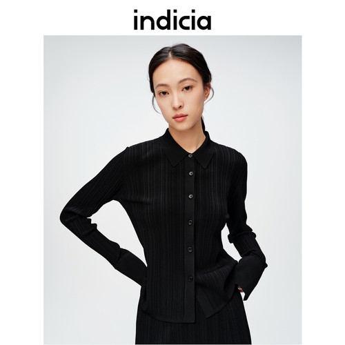 indicia标记商场同款黑色针织衫女长袖上衣春秋女装6A403ZZ150F