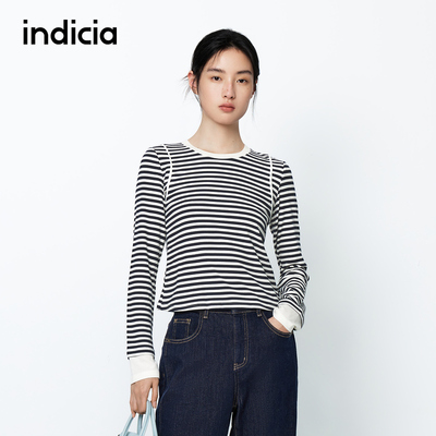 indicia标记商场同款25春新款黑白撞色条纹针织衫打底F2A5TX022C