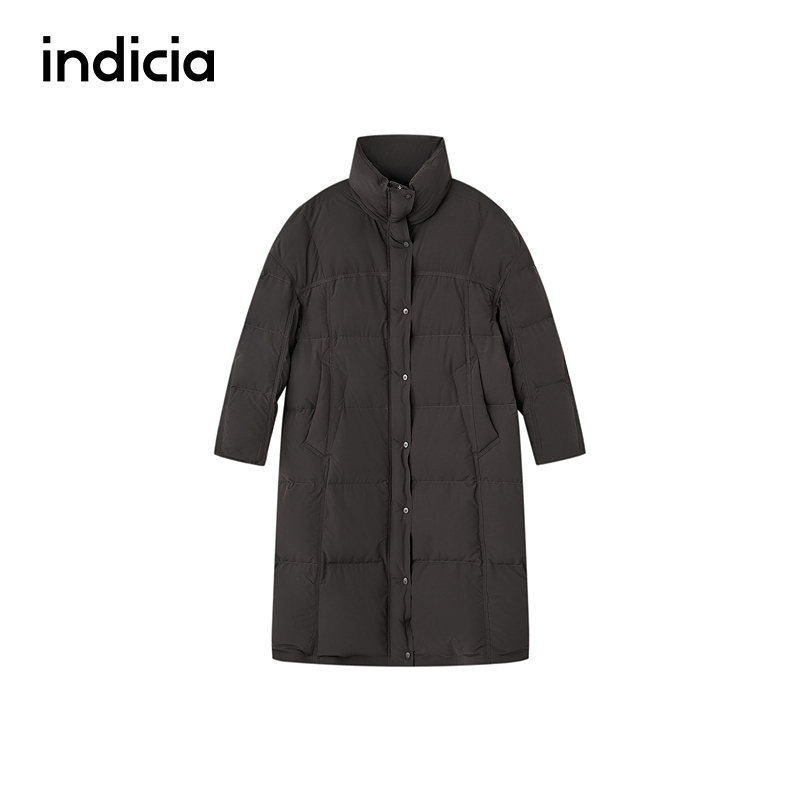 indicia标记商场同款25冬季女装立领羽绒服棕色长款外套L2D5YR300