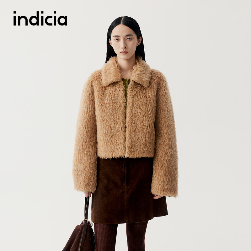 indicia标记商场同款25冬季新款女装短款皮草外套F2D5PC502F