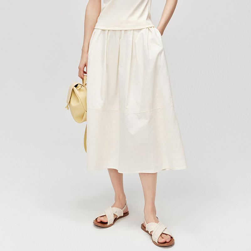 indicia标记杏色纯棉半身裙女长款裙子A字型春夏季时尚女装